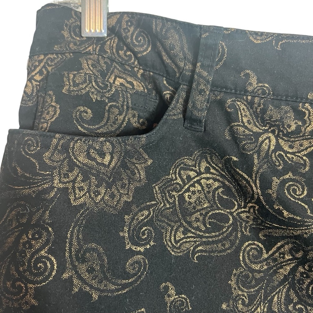LAUREN RALPH LAUREN Denim Tapestry Print Jeans in Black and Gold Size 16 - Picture 6 of 9